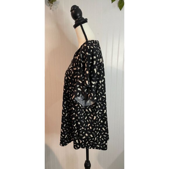 Jules & Leopold Womens 3X Black & White Abstract Print Flutter Sleeve Blouse - Picture 5 of 11